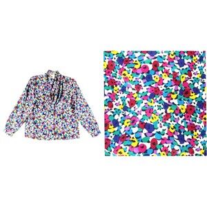 Vtg IMPRESSIONS OF CALIFORNIA Colorful Floral Blouse Long Sleeves Sz 14 Top 90s